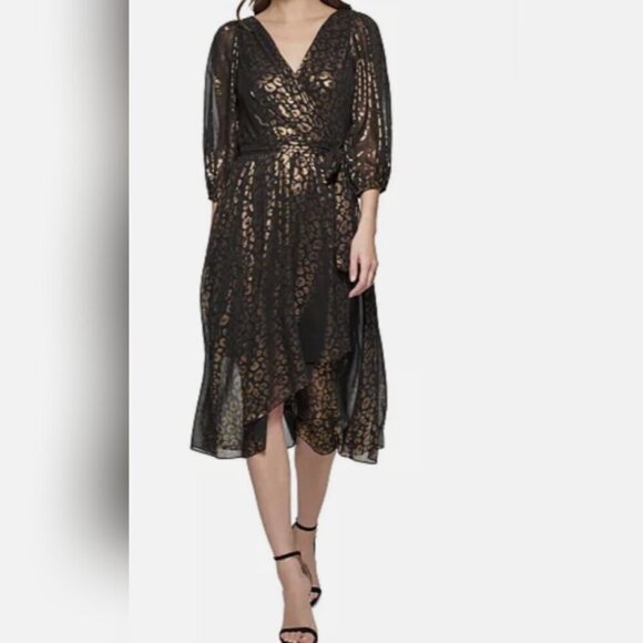 DKNY Black and Gold Long Sleeve Dress - Picture 1 of 4